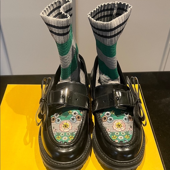 Fendi Shoes - Fendi Black and Green Ankle Boots with Floral Design